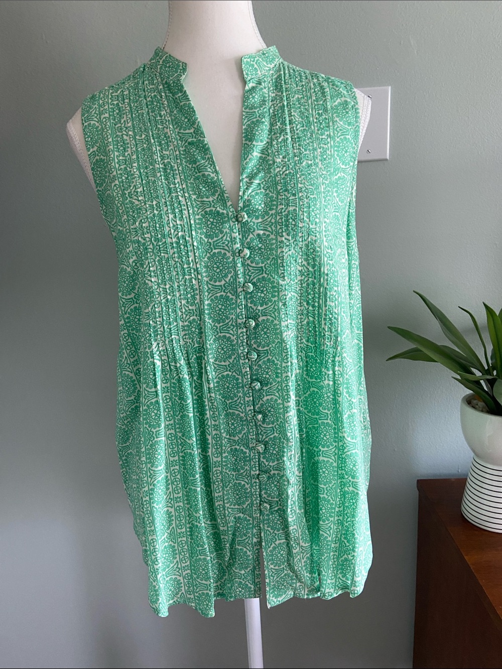 Anthropologie Maeve Mint Green Printed Blouse